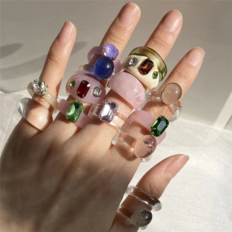 Resin Acrylic Rings Korean Creative Geometric Square Round Irregular Ring