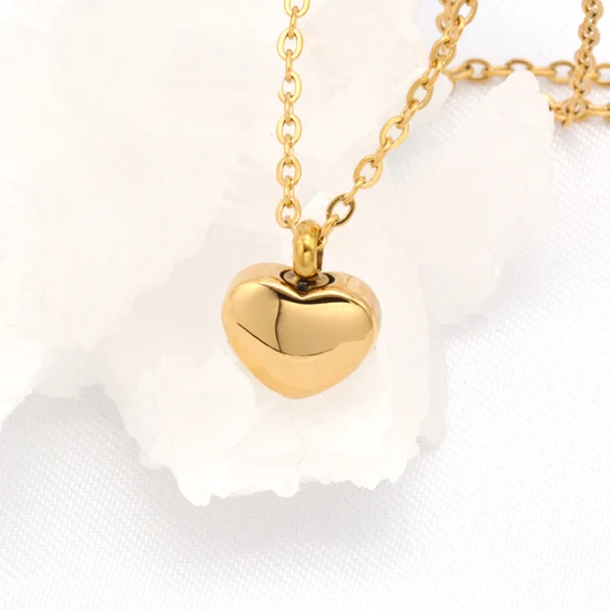 Collar de urna de cenizas personalizado con colgante de corazón de joyería chapada en oro de 18 quilates de acero inoxidable