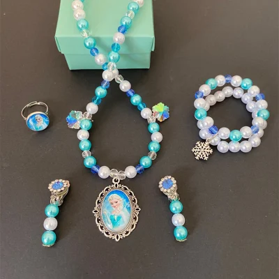 Conjunto de pulsera y collar de perlas de Disney para niños de joyería de moda