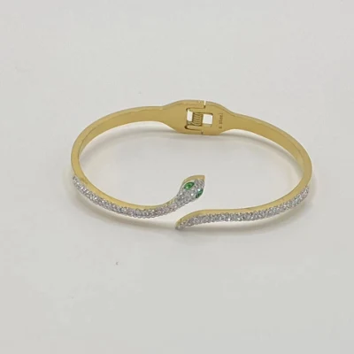 Pulsera de acero inoxidable con forma de serpiente a la moda, pulsera con incrustaciones de diamantes sin decoloración de Color dorado