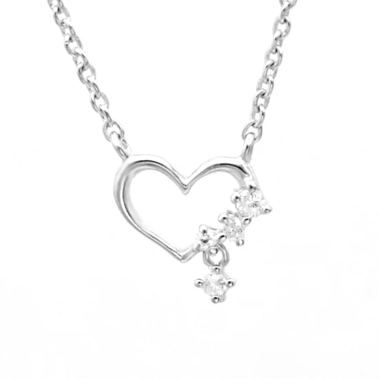 Collar con colgante de corazón de joyería bonita con diamantes de circonia cúbica de plata minimalista brillante chapado en rodio personalizado