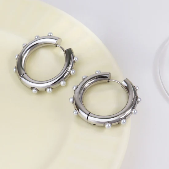 Pendientes de perlas Pendientes de joyería de acero inoxidable de aro de oro de alta calidad redondos de plata para mujer