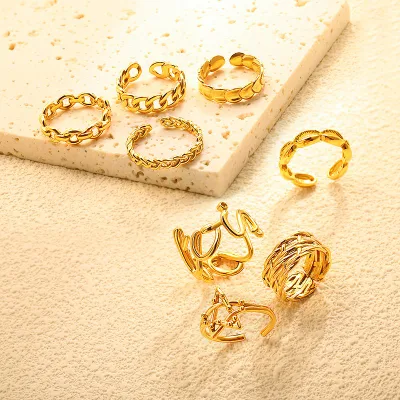Anillos de joyería de acero inoxidable chapados en oro de 18 quilates para mujer, accesorios sencillos minimalistas, sin deslustre