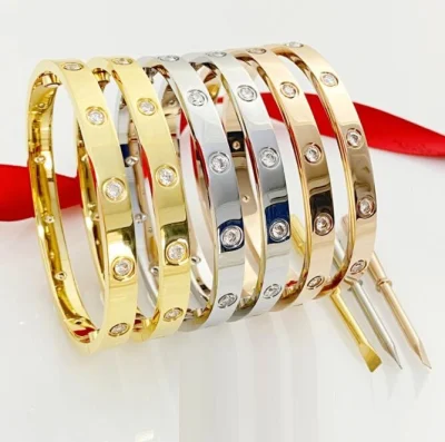 Brazalete de lujo de acero inoxidable 316L para mujer, brazalete de diseño clásico, joyería con tornillo de diamante, brazalete de marca