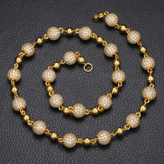 Nuevo diseño Cadena 10 mm Iced out Collar de cadena de cuentas 18 K Chapado en oro Latón Aaaaa CZ Diamante Joyería de moda al por mayor