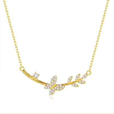 Zircon Jewelry Butterfly Gold 925 Collar de plata para damas