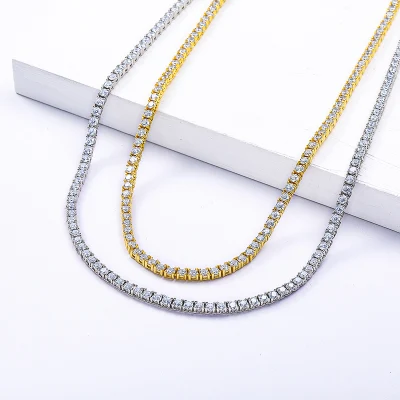 Collar de plata de ley 925 con cadena de tenis de diamantes de circonita cúbica para mujeres y hombres