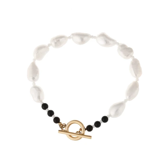 Conjunto de collar de pulsera de cadena de perlas de acero inoxidable joyería de moda simple